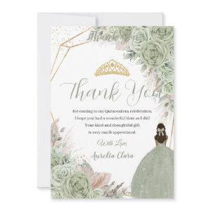 Boho Quinceanera Sage Green Floral Pampas Grass Thank You Card