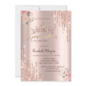 Boho Roses  Glitter Crown Drop Quinceañera