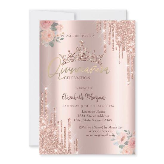Boho Roses  Glitter Crown Drop Quinceañera