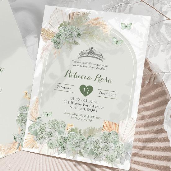 Boho Royal Crown Sage Green Princess Quinceañera