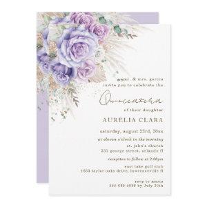 Boho Rustic Pampas Purple Floral Quinceañera  Invi