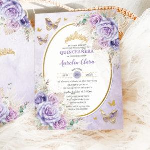 Boho Rustic Pampas Purple Lilac Floral Quinceañera