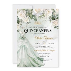 Boho Sage Dress & White Roses Greenery and Gold