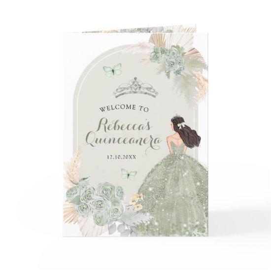 Boho Sage Green Floral 15 Años Program Template