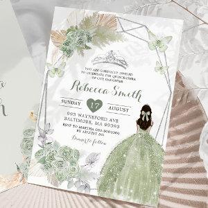 Boho Sage Green Floral Geometric Quinceañera