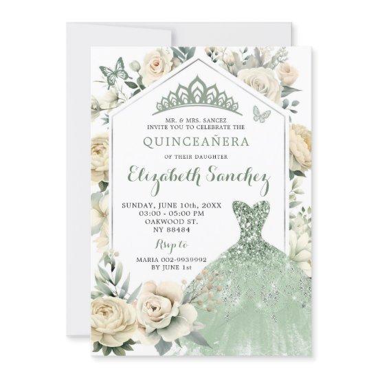 Boho Sage Green Ivory Quinceañera Royale