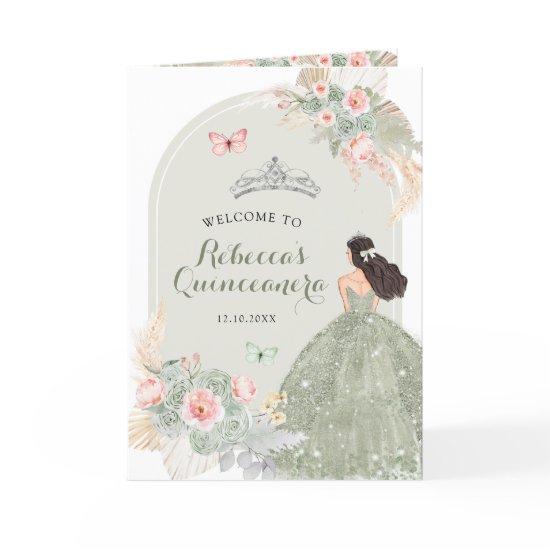 Boho Sage Green Pink 15 Años Program Template