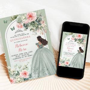 Boho Sage Green Pink Floral Quinceañera