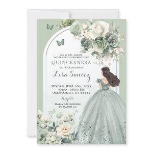 Boho Sage Green Princess Butterfly Quinceañera