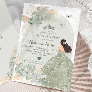 Boho Sage Green Roses Dress Princesa Quinceañera