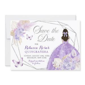 Boho Silver Lilac Floral Quinceañera Save The Date