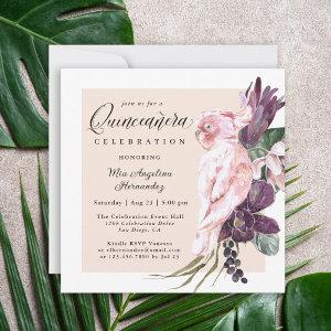 Boho Tropical Pink Parrot Floral Quinceanera