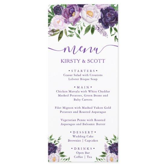 Boho Watercolor Summer Flowers Wedding Menu