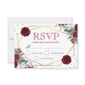 Boho Watercolor Winter Flowers Wedding RSVP Card