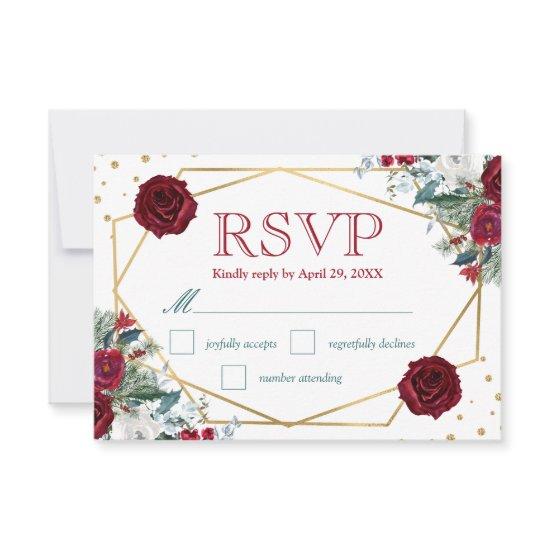 Boho Watercolor Winter Flowers Wedding RSVP Card