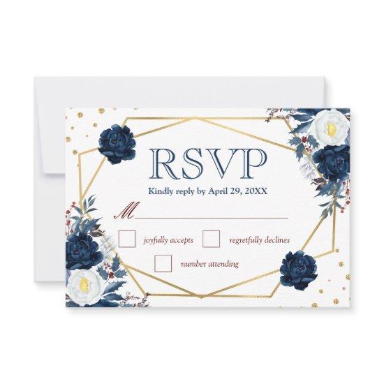 Boho Watercolor Winter Flowers Wedding RSVP Card