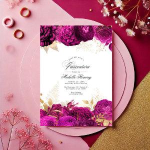 Bold Hot-Pink and Gold Floral Quinceañera Photo