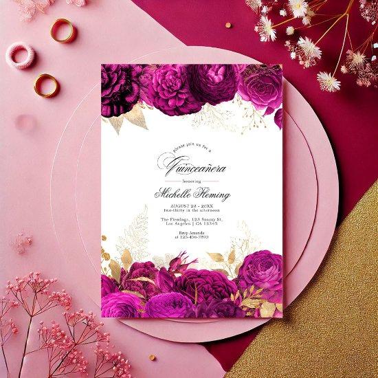Bold Hot-Pink and Gold Floral Quinceañera Photo