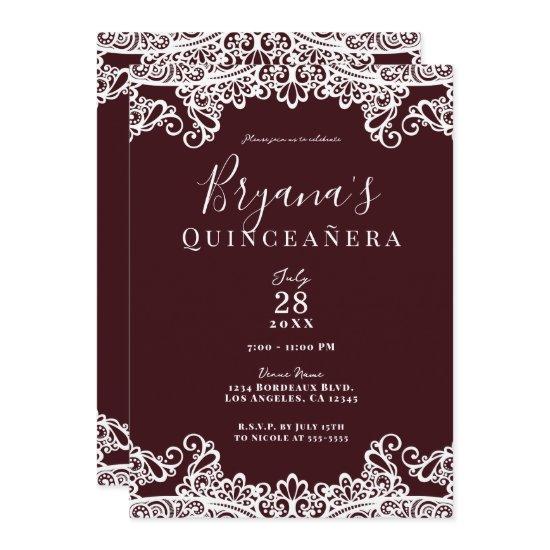 Bordeaux Wine & White Lace Elegant Quinceañera