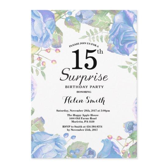 Botanical Blue Floral Surprise 15th Birthday