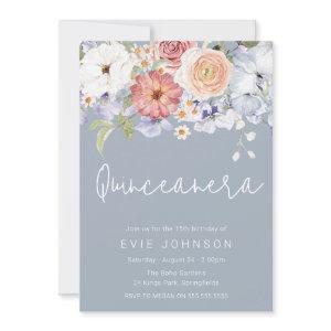 Botanical Floral Dusty Blue Quinceanera Party
