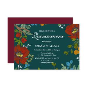 Botanical Floral Navy Quinceanera Party Invite