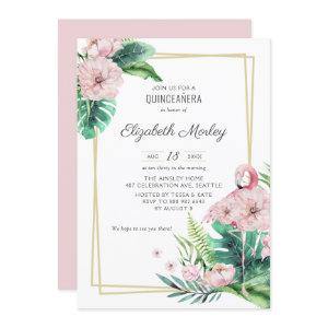 Botanical Pink Flamingo Floral Frame Quinceañera