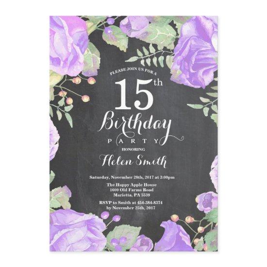 Botanical Purple Floral 15th Birthday