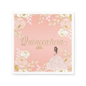 Botanical Quinceanera in White Pink and Gold Napkins