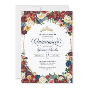Bounitful Garden Royal Blue Red Floral Quinceanera