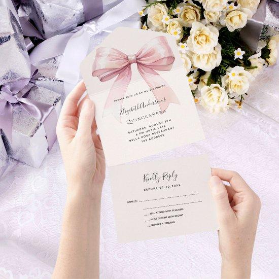 Bow pink beige cream Quinceanera rsvp All In One