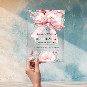 Bow pink florals clear Quinceanera Acrylic