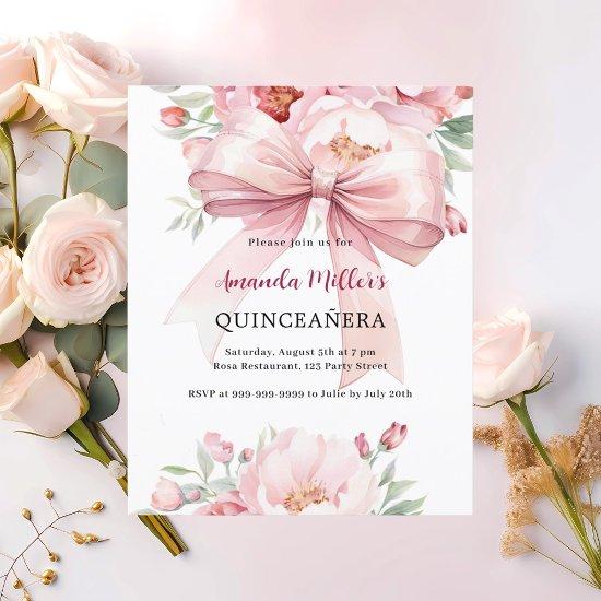 Bow pink florals Quinceanera