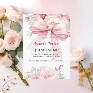 Bow pink florals Quinceanera