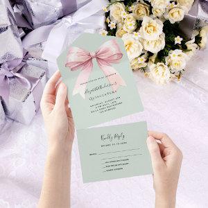 Bow sage green pink Quinceanera rsvp All In One