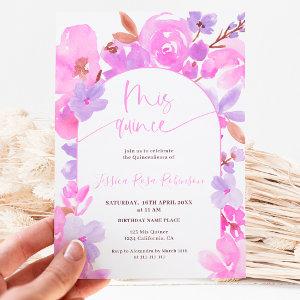 Bright bold pink purple floral quinceanera
