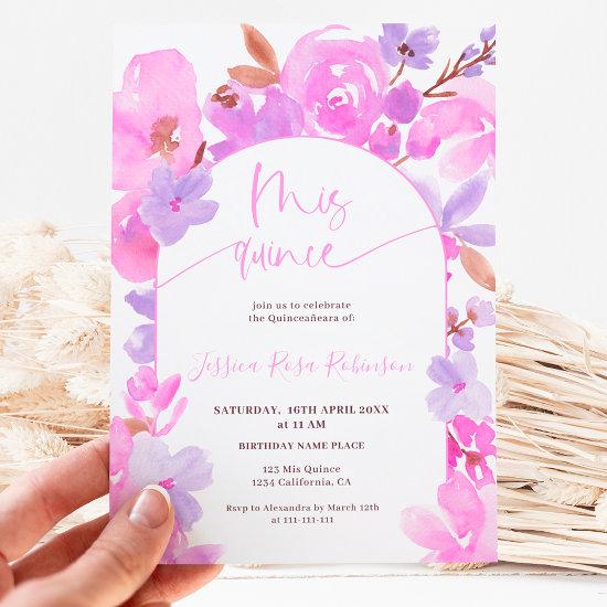 Bright bold pink purple floral quinceanera