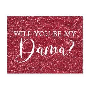 Bright Cranberry Glitter Quinceanera Dama Proposal  Postcard