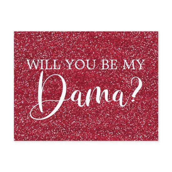 Bright Cranberry Glitter Quinceanera Dama Proposal  Postcard