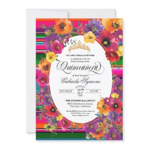 Bright Fiesta Flowers Serape Stripe Quinceanera