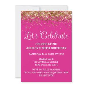 Bright Pink Glitter 30th Birthday Let's Celebrate