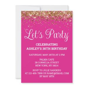 Bright Pink Gold Glitter 30th Birthday Let's Party