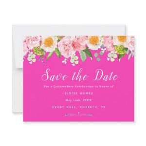 Bright Pink Spring Quinceañera Save the Date Card