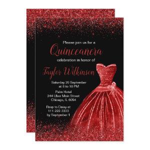 Bright Red Dress Faux Glitter Quinceanera