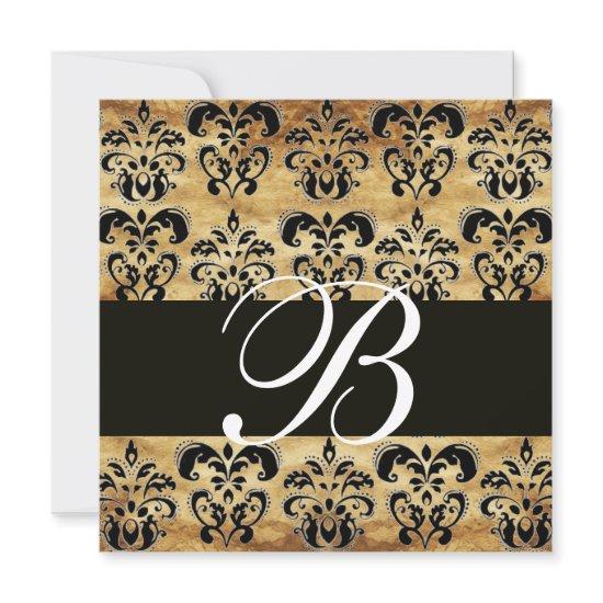 BROWN   BLACK  DAMASK  PARCHMENT MONOGRAM , white