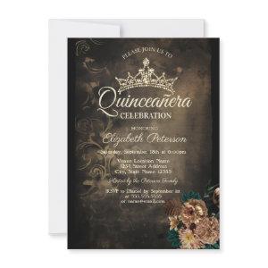 Brown Flowers Damask Dark Gothic Quinceañera