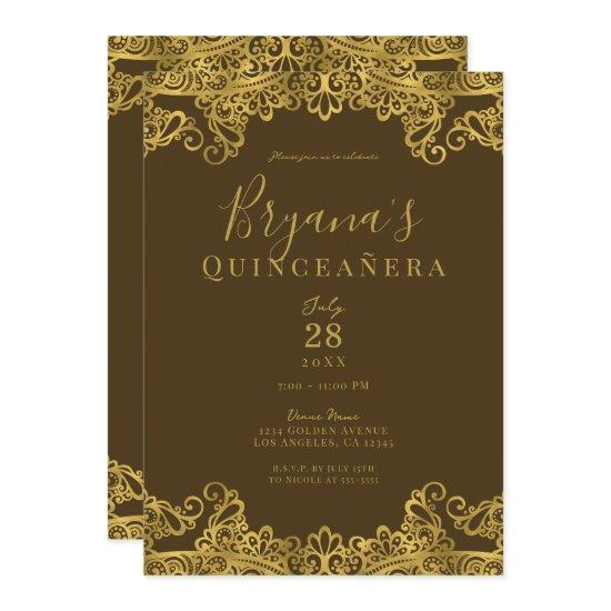 Brown & Gold Lace Elegant Quinceañera Party