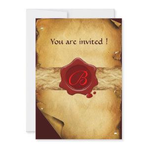 BROWN PARCHMENT ,RED WAX SEAL MONOGRAM