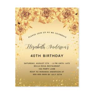 Brthday party gold roses floral budget  flyer