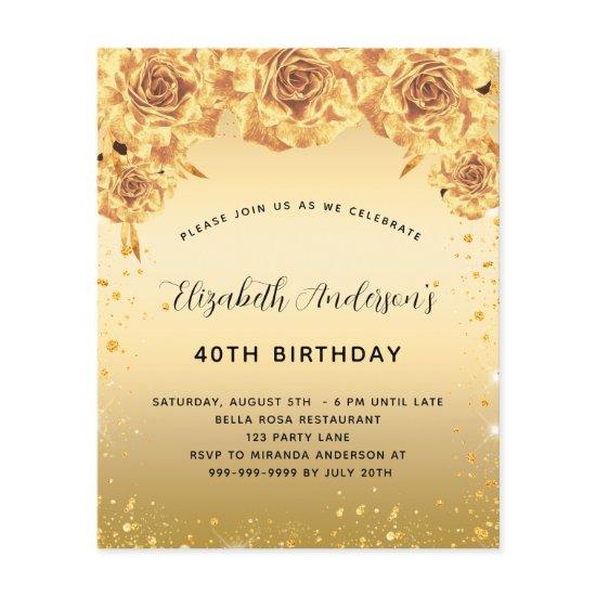 Brthday party gold roses floral budget  flyer